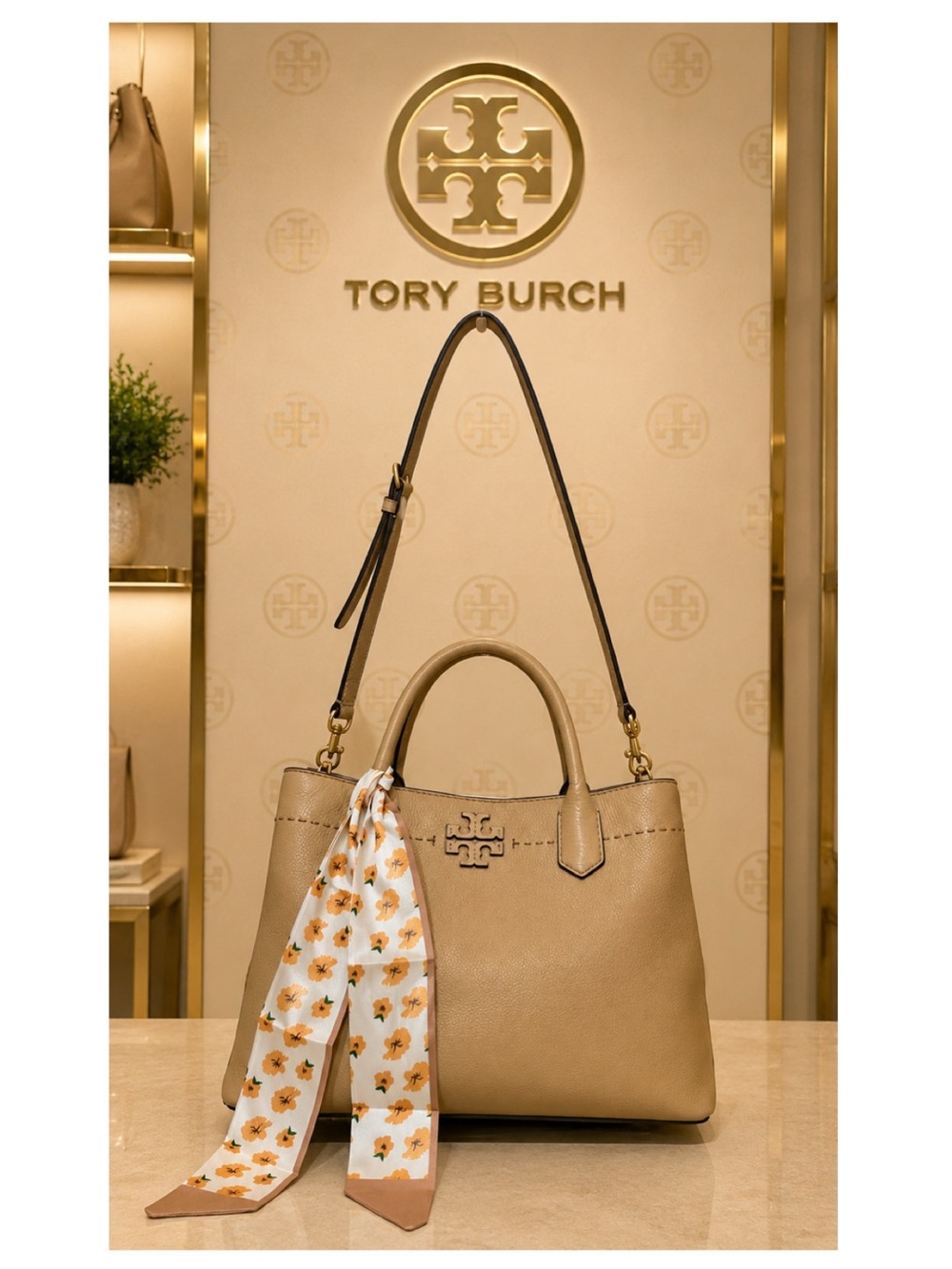 Tory Burch. McGraw Triple-Compartment Satchel with Free Scarf and Dust Bag. - Picture 16 of 16
